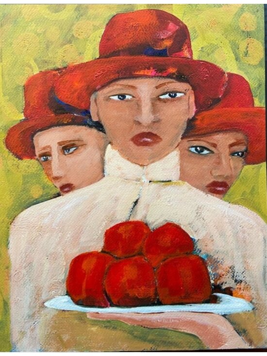 Hand Crafted Other - Original Art Painting Apple Harvest Trio Hand Painted